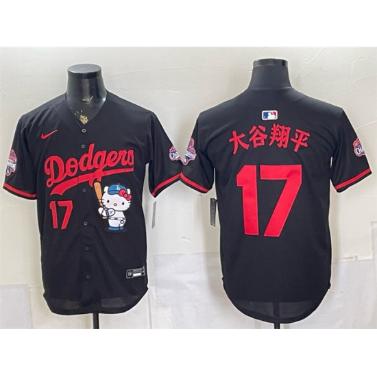 Men's Los Angeles Dodgers #17 大谷翔平 Black Hello Kitty Night 2025 World Series Champions Stitched Baseball Jersey - Ujersey