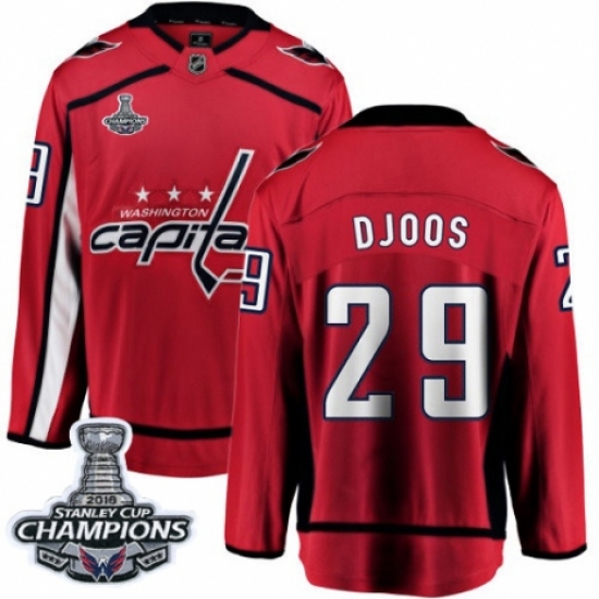 Men's Washington Capitals #29 Christian Djoos Fanatics Branded Red Home Breakaway 2018 Stanley Cup Final Champions NHL Jersey - Ujersey