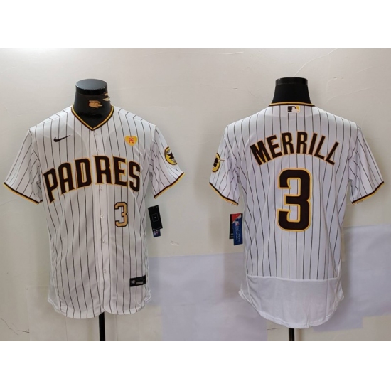 Men's San Diego Padres #3 Jackson Merrill White With PS Stitched Flex Base Jerseys - Ujersey