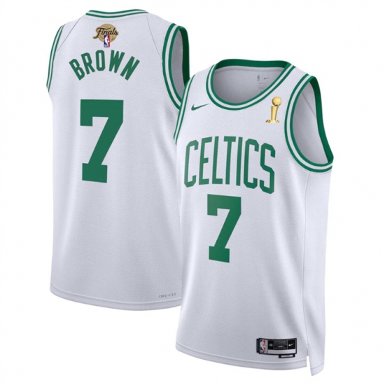 Men's Boston Celtics #7 Jaylen Brown White 2024 Finals Champions Association Edition Stitched Basketball Jersey - Ujersey