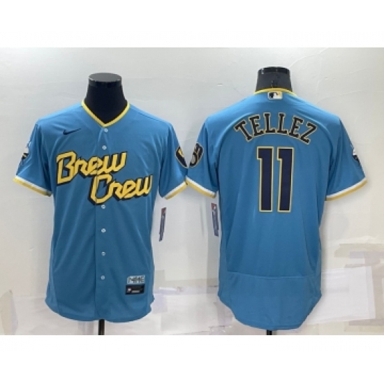 Men's Milwaukee Brewers #11 Rowdy Tellez Blue 2022 City Connect Flex Base Stitched Jersey - Ujersey