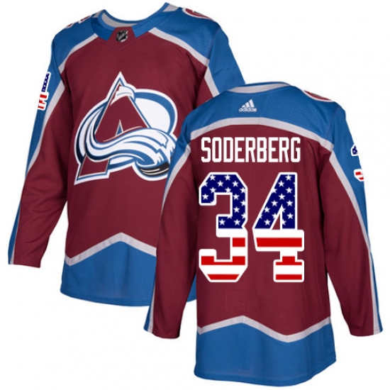 Youth Adidas Colorado Avalanche #34 Carl Soderberg Authentic Burgundy Red USA Flag Fashion NHL Jersey - Ujersey