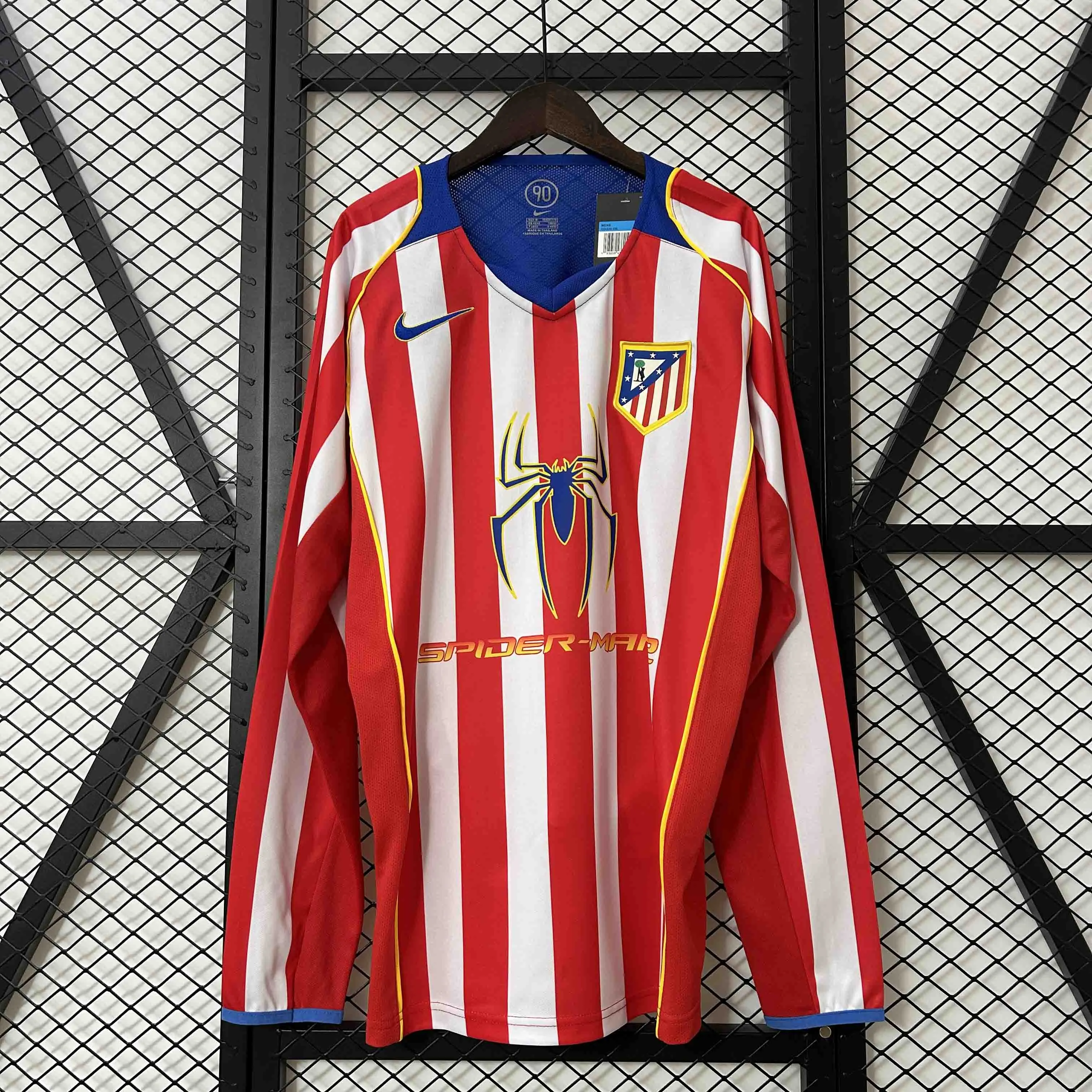 Atletico Madrid Retro Soccer Jersey Home Long Sleeve Shirt 2004/05