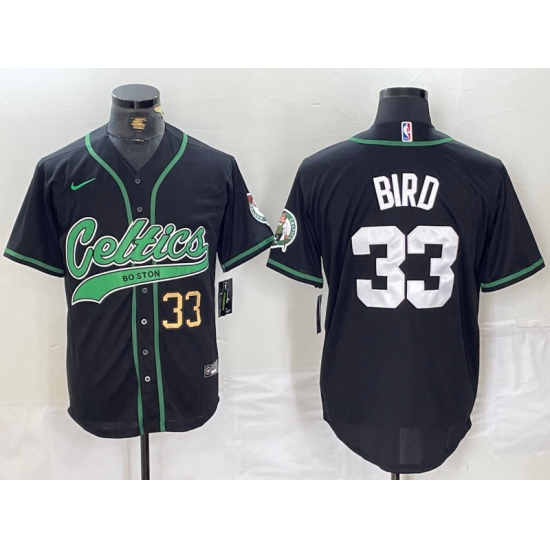 Men's Boston Celtics #33 Larry Bird Black With Cool Base Stitched Baseball Jerseys - Ujersey