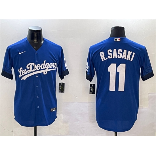 Men's Los Angeles Dodgers #11 Roki Sasaki Royal City Connect Cool Base Stitched Baseball Jersey - Ujersey