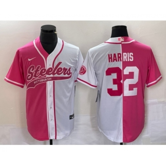 Men's Nike Pittsburgh Steelers #32 Franco Harris Pink White Two Tone Cool Base Stitched Baseball Jersey - Ujersey
