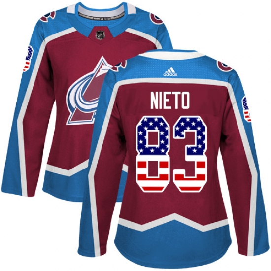 Women's Adidas Colorado Avalanche #83 Matt Nieto Authentic Burgundy Red USA Flag Fashion NHL Jersey - Ujersey
