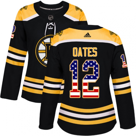 Women's Adidas Boston Bruins #12 Adam Oates Authentic Black USA Flag Fashion NHL Jersey - Ujersey