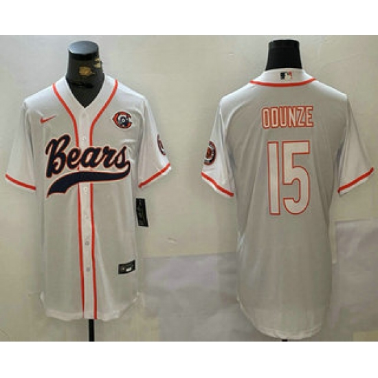 Men's Chicago Bears #15 Rome Odunze White Throwback With Cool Base Stitched Baseball Jersey - Ujersey