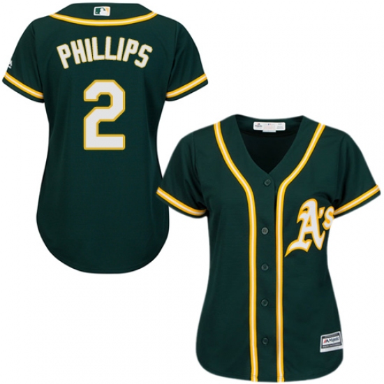 Women's Majestic Oakland Athletics #2 Tony Phillips Replica Green Alternate 1 Cool Base MLB Jersey - Ujersey