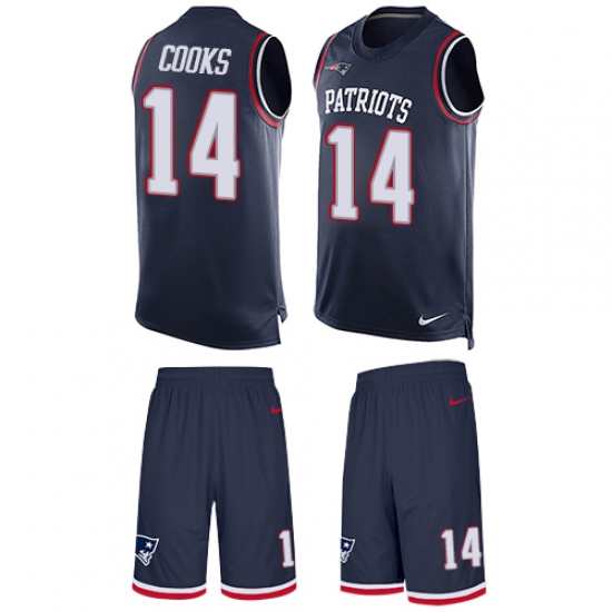 Men's Nike New England Patriots #14 Brandin Cooks Limited Navy Blue Tank Top Suit NFL Jersey - Ujersey
