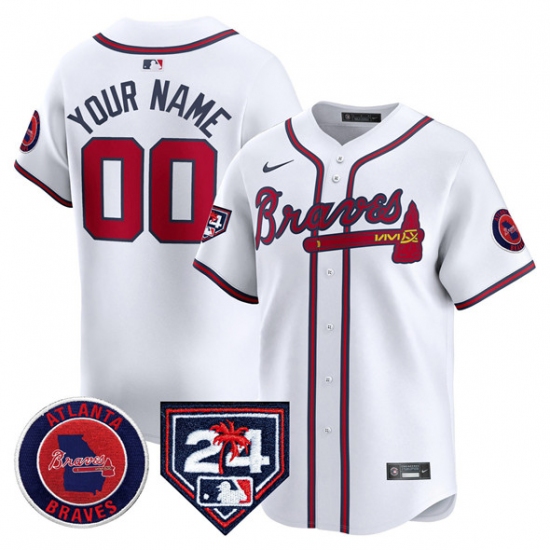Men's Atlanta Braves Customized White 2024 Spring Training Patch Limited Stitched Baseball Jersey - Ujersey