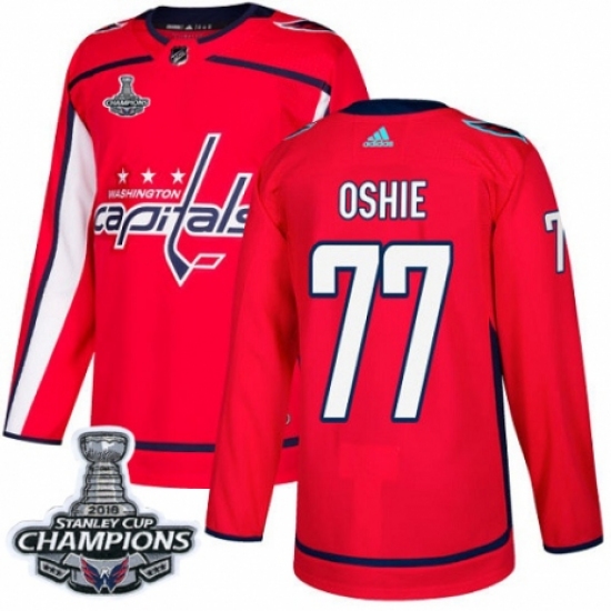 Men's Adidas Washington Capitals #77 T.J. Oshie Premier Red Home 2018 Stanley Cup Final Champions NHL Jersey - Ujersey