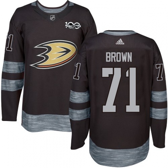 Men's Adidas Anaheim Ducks #71 J.T. Brown Authentic Black 1917-2017 100th Anniversary NHL Jersey - Ujersey