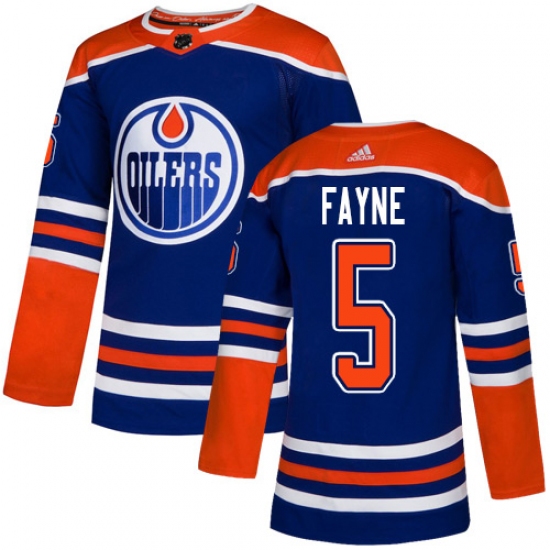 Youth Adidas Edmonton Oilers #5 Mark Fayne Authentic Royal Blue Alternate NHL Jersey - Ujersey