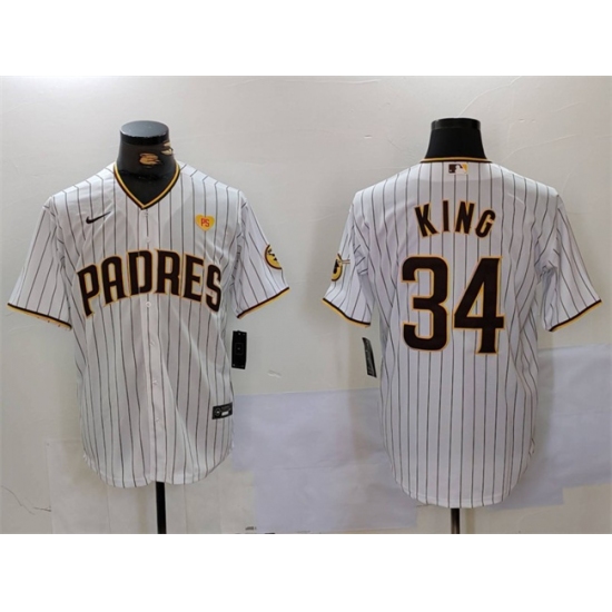 Men's San Diego Padres #34 Michael King White With PS Cool Base Stitched Baseball Jersey - Ujersey