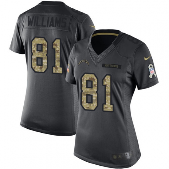 Women's Nike Los Angeles Chargers #81 Mike Williams Limited Black 2016 Salute to Service NFL Jersey - Ujersey