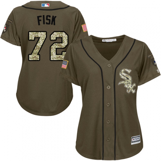 Women's Majestic Chicago White Sox #72 Carlton Fisk Authentic Green Salute to Service MLB Jersey - Ujersey
