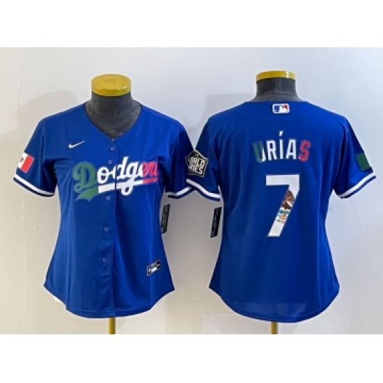 Women's Los Angeles Dodgers #7 Julio Urias Blue 2020 World Series Cool Base Nike Jersey - Ujersey