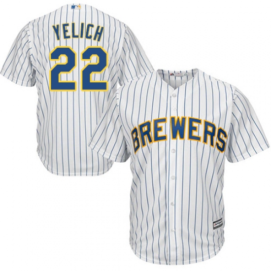 Men's Milwaukee Brewers #22 Christian Yelich White(Blue Strip) New Cool Base Stitched MLB Jersey - Ujersey
