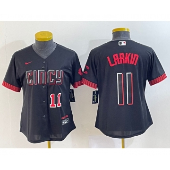 Women's Cincinnati Reds #11 Barry Larkin Number Black 2023 City Connect Cool Base Stitched Jersey1 - Ujersey