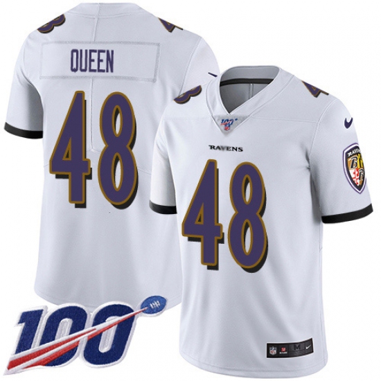 Youth Baltimore Ravens #48 Patrick Queen White Stitched NFL 100th Season Vapor Untouchable Limited Jersey - Ujersey