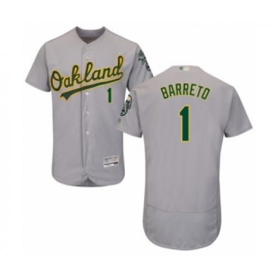 Men's Oakland Athletics #1 Franklin Barreto Grey Road Flex Base Authentic Collection Baseball Player Jersey - Ujersey