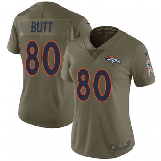 Women's Nike Denver Broncos #80 Jake Butt Limited Olive 2017 Salute to Service NFL Jersey - Ujersey