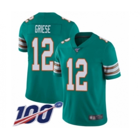Men's Miami Dolphins #12 Bob Griese Aqua Green Alternate Vapor Untouchable Limited Player 100th Season Football Jersey - Ujersey