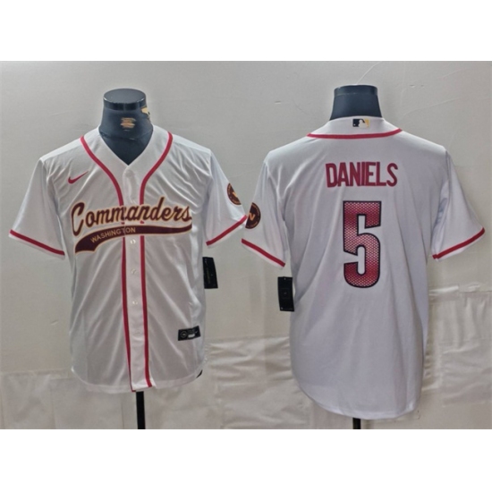 Men's Washington Commanders #5 Jayden Daniels White With Cool Base Stitched Baseball Jersey - Ujersey