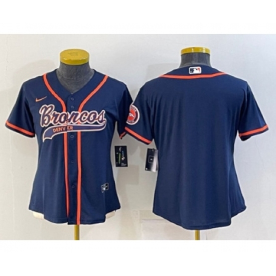 Youth Denver Broncos Blank Navy With Patch Cool Base Stitched Baseball Jersey - Ujersey