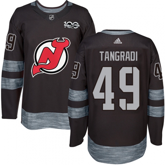 Men's Adidas New Jersey Devils #49 Eric Tangradi Authentic Black 1917-2017 100th Anniversary NHL Jersey - Ujersey