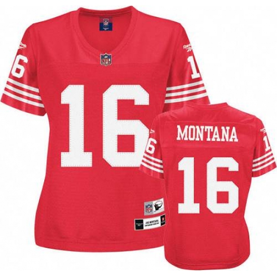 Reebok San Francisco 49ers #16 Joe Montana Red Women's Throwback Team Color Replica NFL Jersey - Ujersey