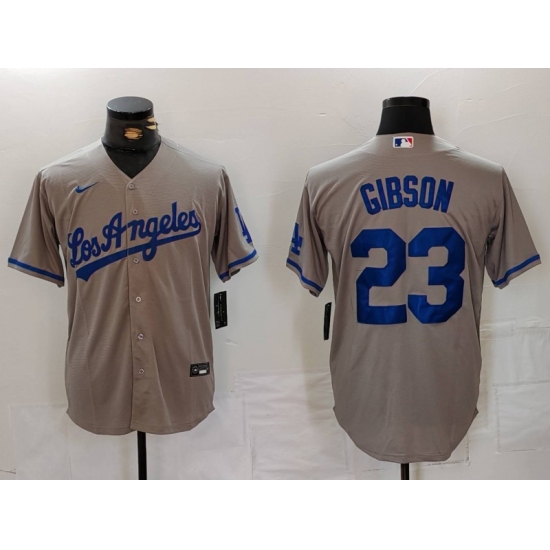 Men's Los Angeles Dodgers #23 Kirk Gibson Grey With los Cool Base Stitched Jersey - Ujersey