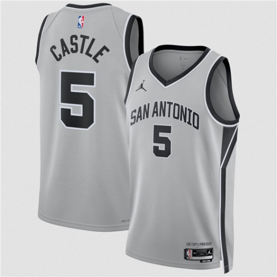 Men's San Antonio Spurs #5 Stephon Castle Silver 2025 Statement Edition Stitched Basketball Jersey - Ujersey