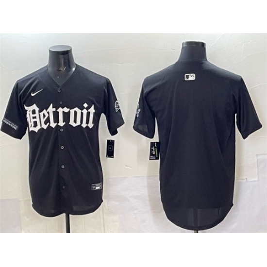 Men's Detroit Lions Team Big Logo Black 'Motor Gothic Edition' Vapor Premier Limited Stitched Baseball Jersey - Ujersey