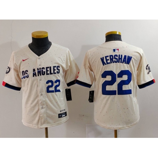 Youth Los Angeles Dodgers #22 Clayton Kershaw Number Cream 2024 City Connect Limited Stitched Jerseys - Ujersey