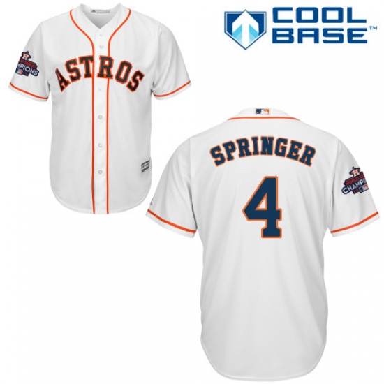 Youth Majestic Houston Astros #4 George Springer Authentic White Home 2017 World Series Champions Cool Base MLB Jersey - Ujersey