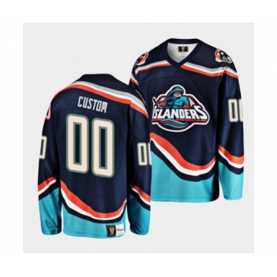 Men's New York Islanders Custom Navy 2022 Reverse Retro Stitched Jersey - Ujersey
