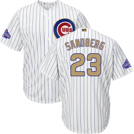 Youth Majestic Chicago Cubs #23 Ryne Sandberg Authentic White 2017 Gold Program Cool Base MLB Jersey