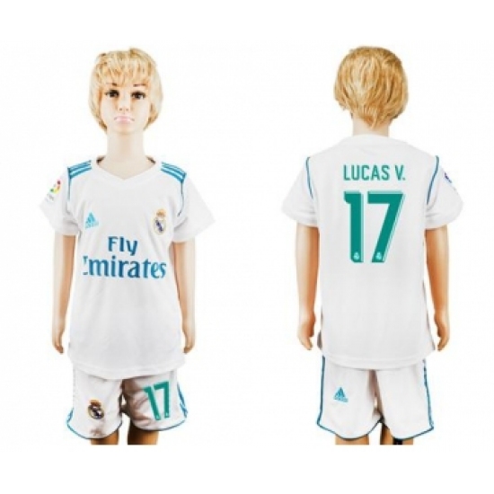 Real Madrid #17 Lucas V. White Home Kid Soccer Club Jersey