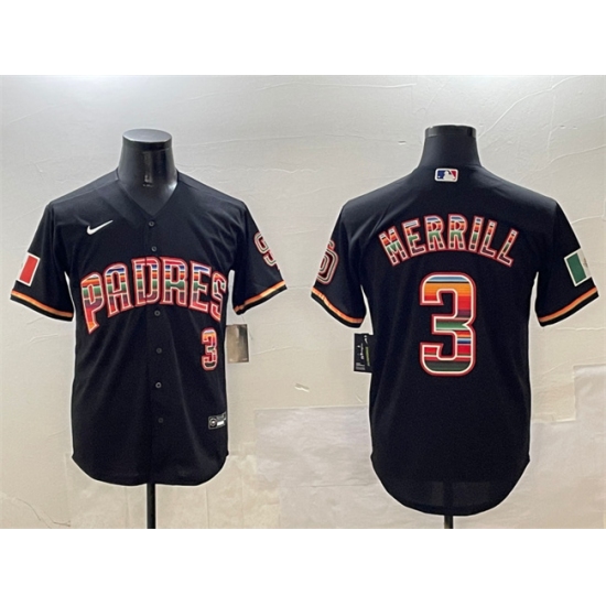 Men's San Diego Padres #3 Jackson Merrill Black Mexico Cool Base Stitched Baseball Jersey
