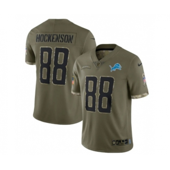 Men's Detroit Lions #88 T. J. Hockenson 2022 Olive Salute To Service Limited Stitched Jersey - Ujersey