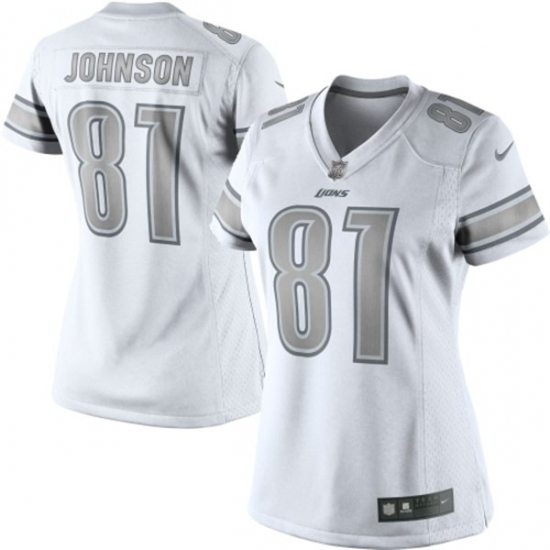 Women's Nike Detroit Lions #81 Calvin Johnson Limited White Platinum NFL Jersey - Ujersey