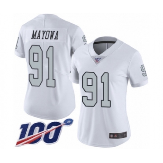 Women's Oakland Raiders #91 Benson Mayowa Limited White Rush Vapor Untouchable 100th Season Football Jersey