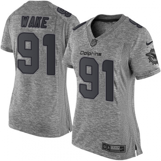 Women's Nike Miami Dolphins #91 Cameron Wake Limited Gray Gridiron NFL Jersey - Ujersey