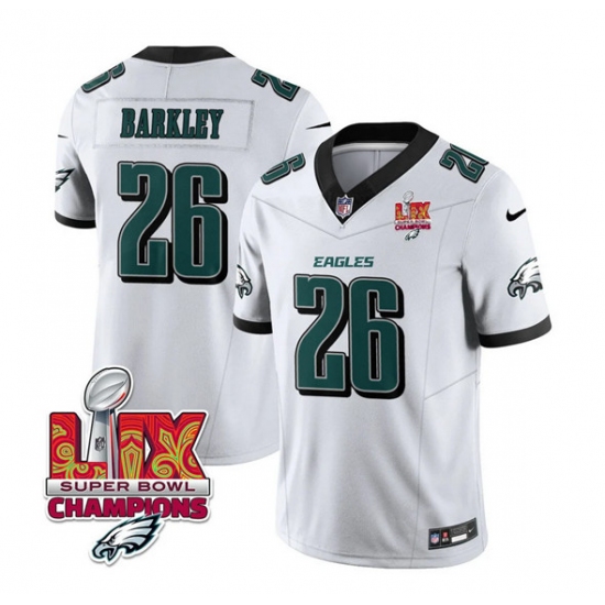 Men's Philadelphia Eagles #26 Saquon Barkley White 2025 Eagles Logo Super Bowl LIX New F.U.S.E. Vapor Untouchable Limited Football Stitched Jersey - Ujersey
