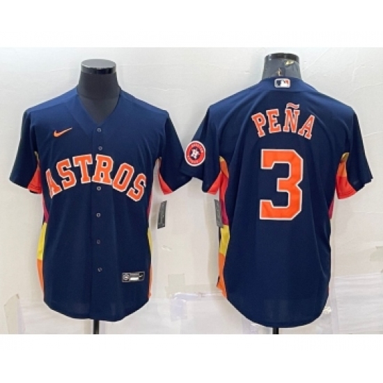 Men's Houston Astros #3 Jeremy Pena Navy Blue With Patch Stitched MLB Cool Base Nike Jersey - Ujersey