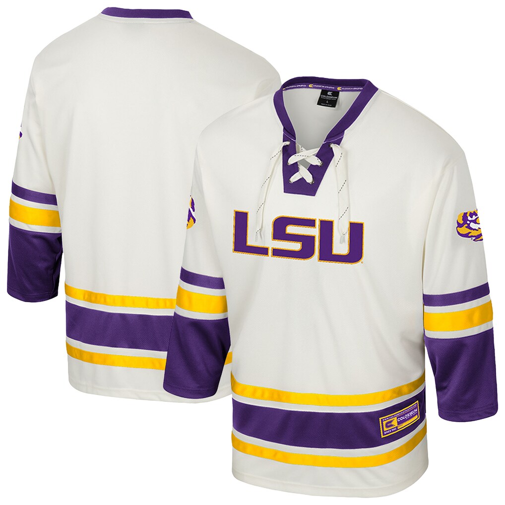 Men's Colosseum Cream LSU Tigers Puck Proud Fashion Hockey Jersey - U-jersey