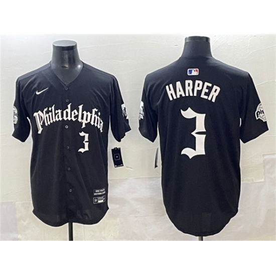 Men's Philadelphia Phillies #3 Bryce Harper Black Gothic Vapor Limited Stitched Jersey - Ujersey
